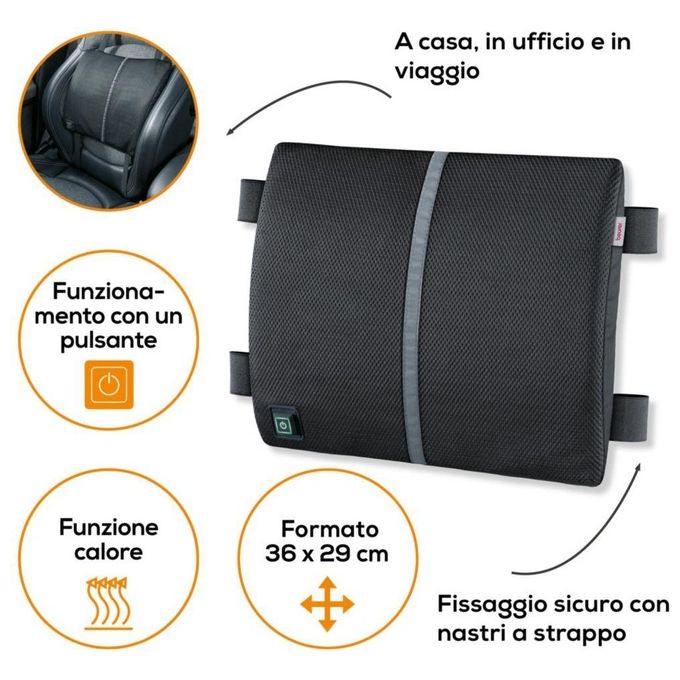Beurer 21433 Supporto Lombare con Calore HK70 Termoforo 3 Livelli di Temperatura Spegnimento Automatico 90 Minuti Lavabile a 30 °C colore Grigio