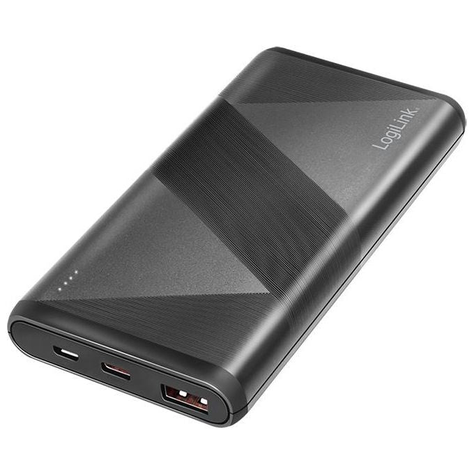 Logilink Power Bank 10000 mAh 1 Usb-A QC (QuickCharge 3.0) e 1 Usb-C PD (Power Delivery 2.0) con cavo 2 in 1 Nero