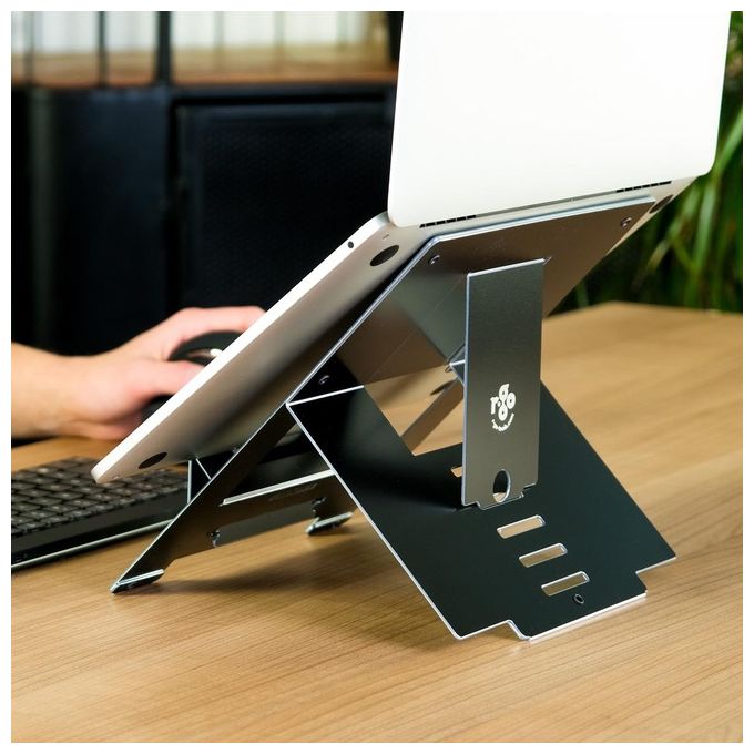 R-Go Tools RGORISTBL R-Go Riser Supporto per Laptop Regolabile in 5 Posizioni Inclinazione 30°-57° in Alluminio Hylite 5 kg colore Nero