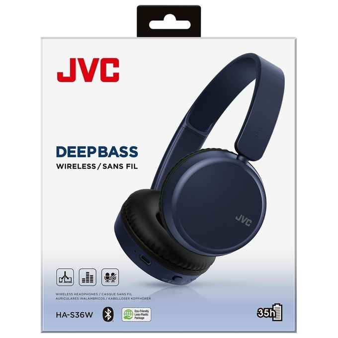 JVC HA-S36W-A-U Cuffie Wireless a Padiglione Bluetooth 5.2 35h USB Type-C colore Blu