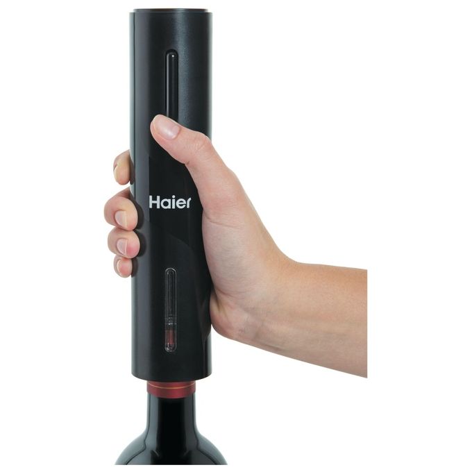 Haier HAWUKIT06 Set da Vino Elettrico 6 in 1 Ricaricabile USB Apribottiglie Aeratore Tagliacapsule Pompetta Sottovuoto 2 Tappi colore Nero