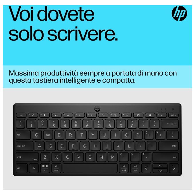 HP 692S8AA 350 Tastiera Compatta Wireless Bluetooth 5.2 Multi-dispositivo Layout Italiano Autonomia 2 anni colore Nero