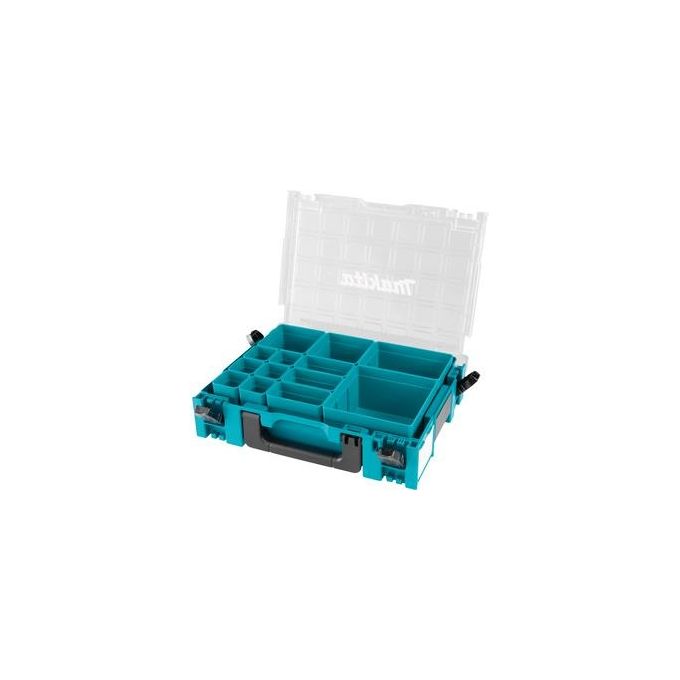 Makita 191X80-2 MAKPAC Organizer Cassetta Porta Attrezzi 13 Vaschette Rimovibili Coperchio Trasparente colore Blu