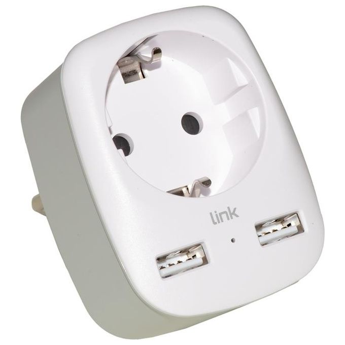 Link Adattatore Multipresa da Muro Spina Italiana 10a con 2 Porte Usb e Una Presa 2 Poli