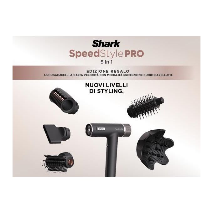 Shark HD752EU SpeedStyle Pro Asciugacapelli 1750 W Tecnologia Ionica 5 Accessori inclusi colore Nero