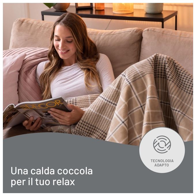 Imetec 16936 CaldoPlaid Elegance Coperta Elettrica 150W 180x140 cm Velluto Double Face 6 Temperature Lavabile colore Beige