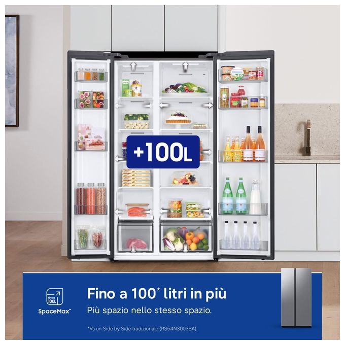 Samsung RS57DG400EM9EF Air Space AI Frigorifero Side by Side 583 L 178 cm Classe E 37 dB No Frost Wi-Fi SpaceMax (178x91.2x71.6 cm) colore Acciaio Inox