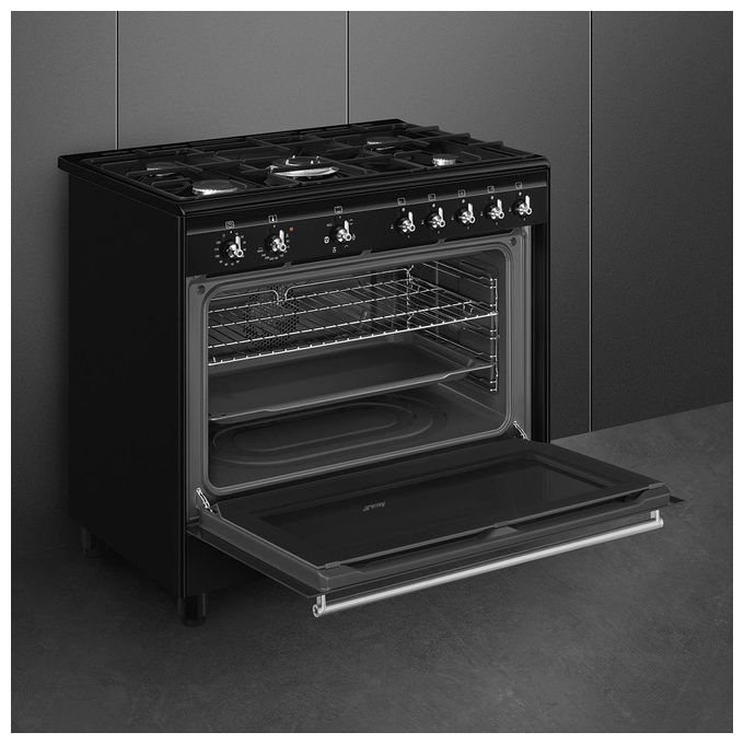 Smeg CX91GMBL Concerto Cucina Libera Installazione Gas 5 fuochi Forno Elettrico Termoventilato 115 L Classe A (90x60x90 cm) colore Nero