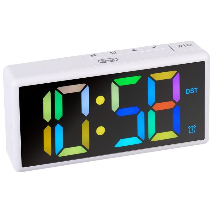 Trevi EC 886 Sveglia Digitale Display LED Multicolore Snooze Dimmer Porta USB colore Bianco