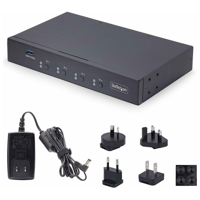 StarTech P4A20132-KM-SWITCH Switch KM a 4 porte con commutazione del mouse USB 3.0 condivisione tastiera mouse audio 3.5 mm colore Nero