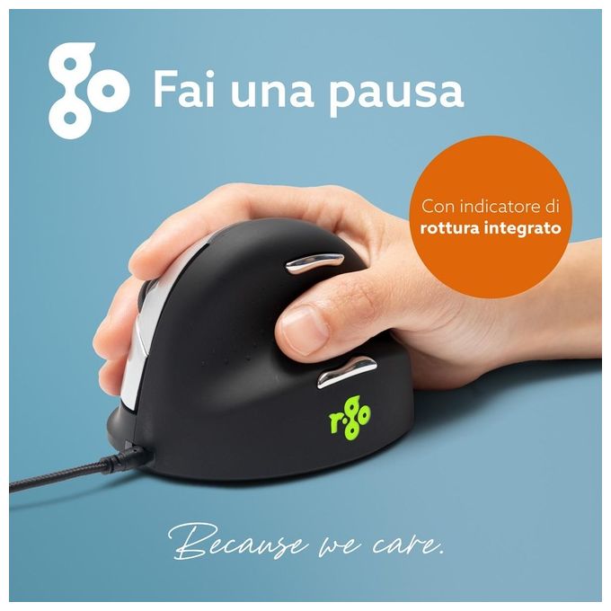 R Go Tools RGOHE Mouse Ergonomico Verticale per Destrorsi 5 Pulsanti 2400 DPI USB Tipo-A Nero