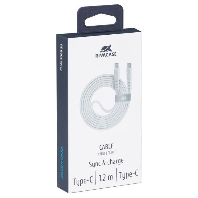 Rivacase Cavo di Ricarica Piatto Type-C - Type-C 1.2mt Bianco