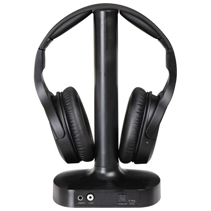 Trevi FRS 1480 R Cuffia a Padiglione Wireless per TV RF 2.4 GHz Portata 30 m Ingresso Ottico Jack 3.5mm Base Ricarica colore Nero