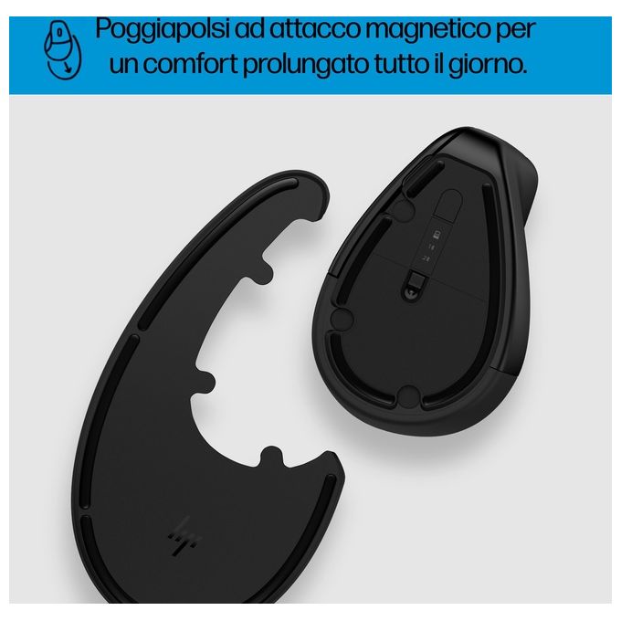 HP 6H1A5AA 925 Mouse Ergonomico Verticale Wireless RF Bluetooth 4000 DPI 6 Tasti Ricaricabile USB Type-C colore Nero