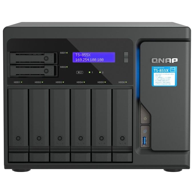 QNAP TS-855X-8G TS-855X Server Nas 8 Alloggiamenti SATA 6Gb-s 6 HDD 2 SSD SATA 2 M.2 PCIe Gen3 10GbE colore Nero