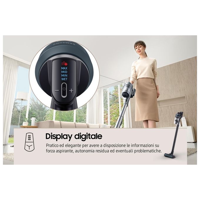 Samsung VS20C852FTB Jet 85 Premium Aspirapolvere a Bastone Multiciclonico 0,8 L 210W 60 min 86 dB colore Nero Blu