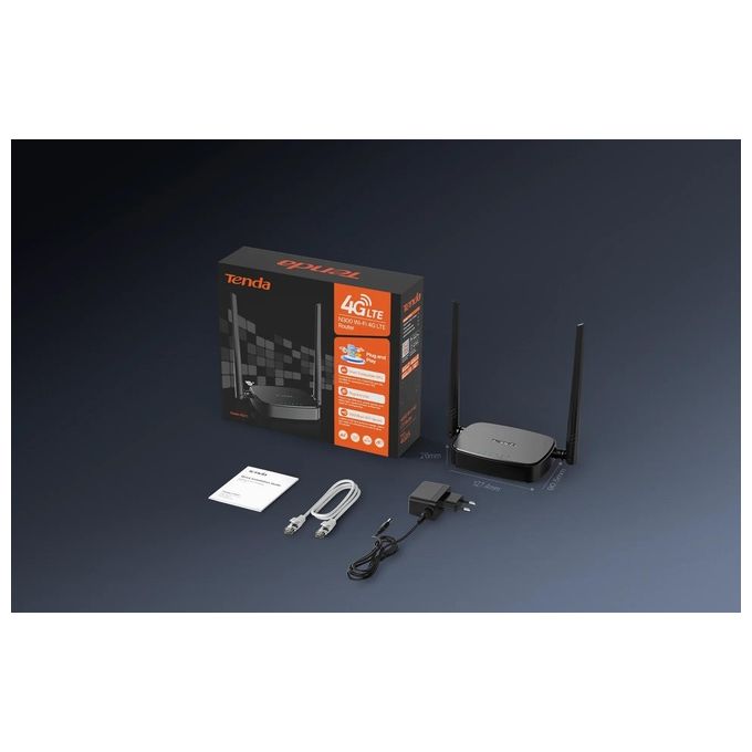 Tenda 4G05 Router Wireless 4G LTE N300 Wi-Fi 2.4 GHz 300 Mbps Nano SIM 2 porte LAN Fast Ethernet colore Nero