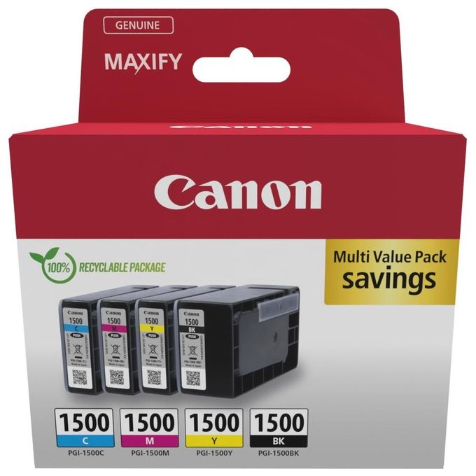 Canon 9218B006 PGI-1500 Cartucce d'inchiostro Confezione Multipla 4 pz Nero Ciano Magenta Giallo MAXIFY MB2050 MB2350 MB2150 MB2755