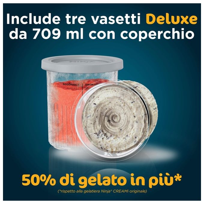 Ninja NC501EU CREAMi Deluxe Gelatiera 2,1 L 800 W 10 programmi 3 vaschette 709 ml timer digitale colore Nero Grigio