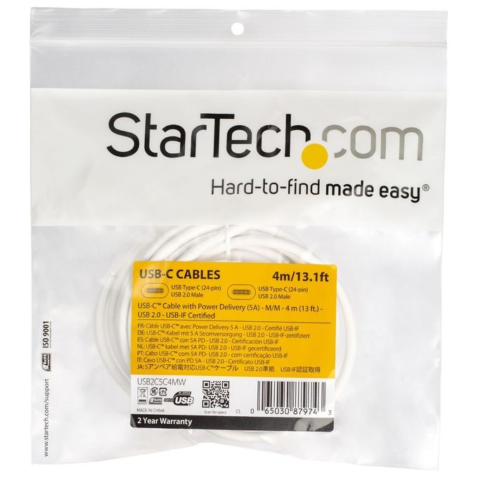 Startech Cavo Usb-C a Usb-C 5a Pd Bianco 4mt Conforme Usb-if