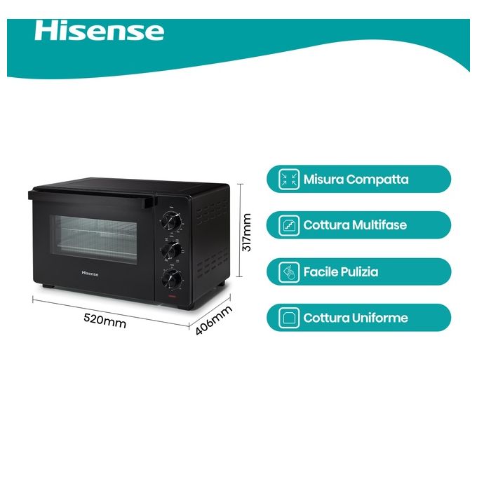 Hisense HOM30M Fornetto Elettrico 30 L 1600 W ventilato girarrosto 5 modalita' cottura colore Nero