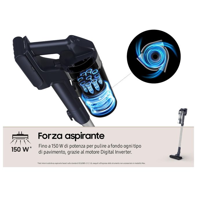 Samsung VS15A60AGR5 Jet 65 Pet Aspirapolvere senza filo Multiciclonica 0,8 L 150 W 40 min 86 dB colore Nero Argento