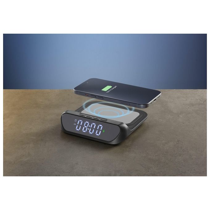 Cellularline WIRELESSCLOCK2K Sveglia Digitale con Caricatore Wireless 15W display LCD USB colore Nero