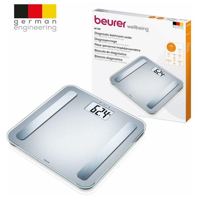 Beurer BF183 Bilancia Pesapersone Diagnostica 180 Kg BIA BMI Grasso Viscerale Display XL 10 Utenti colore Argento
