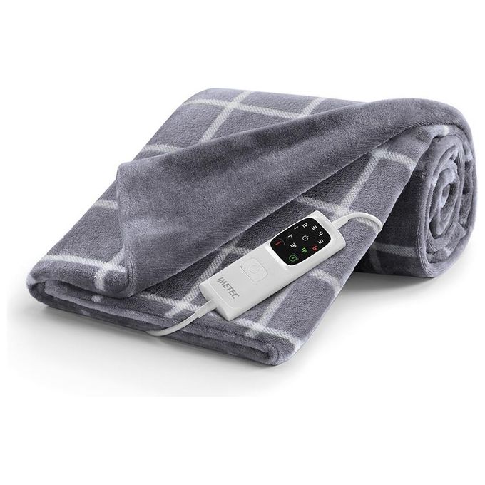Imetec 16775 Adapto Velvet Square Plaid Riscaldabile 150x95 cm 150W 6 Temperature Timer Lavabile in Lavatrice colore Grigio Bianco