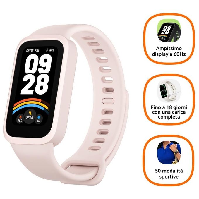 Xiaomi BHR9917GL Smart Band 9 Active Braccialetto per rilevamento di attivita' Schermo TFT 1.47'' Risoluzione 172 x 320 Pixel Batteria 300 mAh Autonomia 18 giorni Resistenza 5 ATM colore Rosa