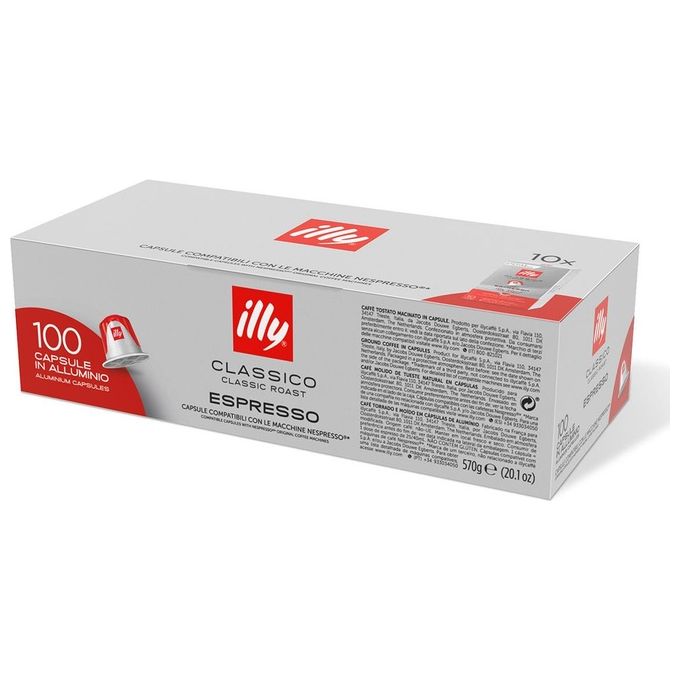 Illy 24662 Classico Capsule Caffe' Compatibili Nespresso 100 pz 100% Arabica Intensita' 5 colore Rosso Argento