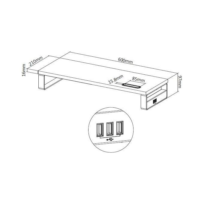 Equip 650881 Supporto per Monitor da Tavolo con Hub USB 3 porte e Supporto Smartphone 15 Kg colore Nero