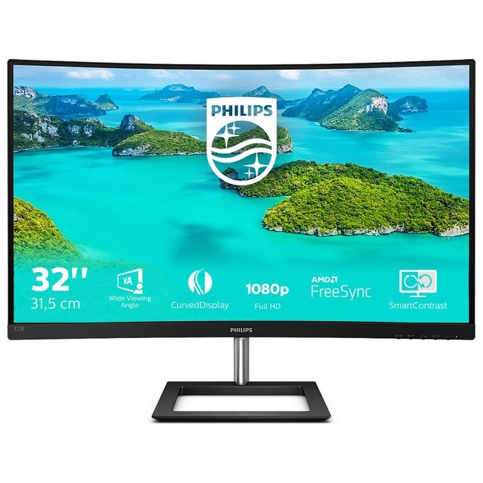 Philips 322E1C Gaming Monitor Curvo da 32'', FHD LED VA Adaptive Sync 75 Hz, HDMI, Display Port, VGA, Flicker Free, Low Blue, Nero