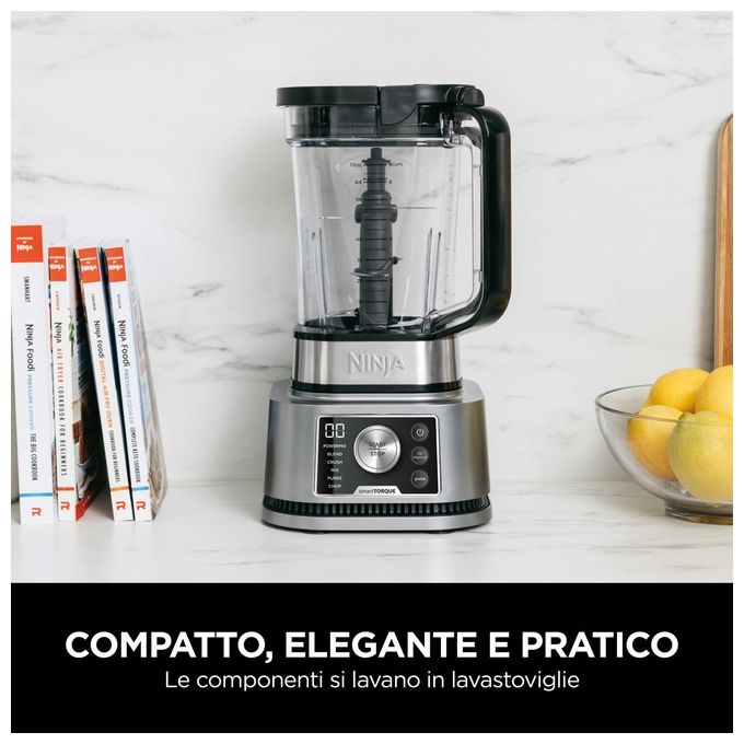 Ninja CB350EU Power Nutri Frullatore 3 in 1 1200W Smart Torque Auto-iQ caraffa 2.1L bicchiere 700ml ciotola 400ml colore Argento