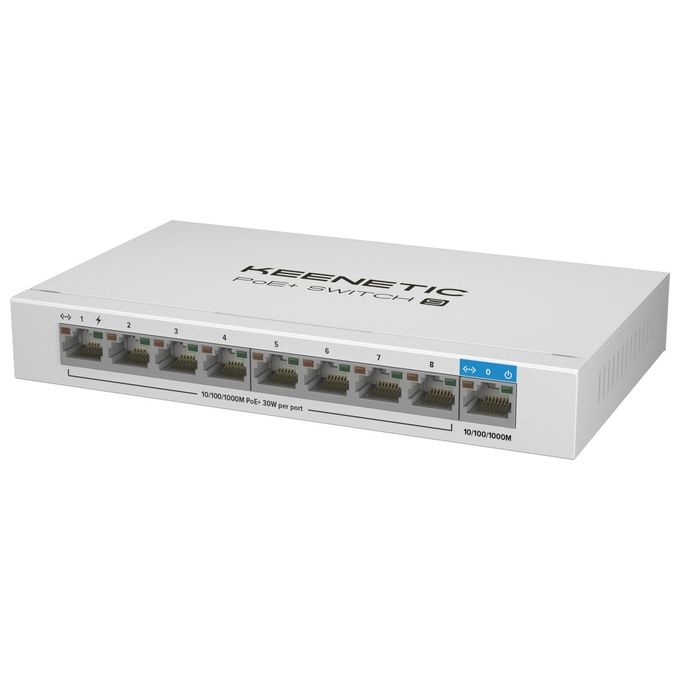 Keenetic KN-4710-01-EU PoE+ Switch 9 Switch Non Gestito 9 Porte Gigabit 8 Porte PoE+ 120W 18 Gbps colore Bianco