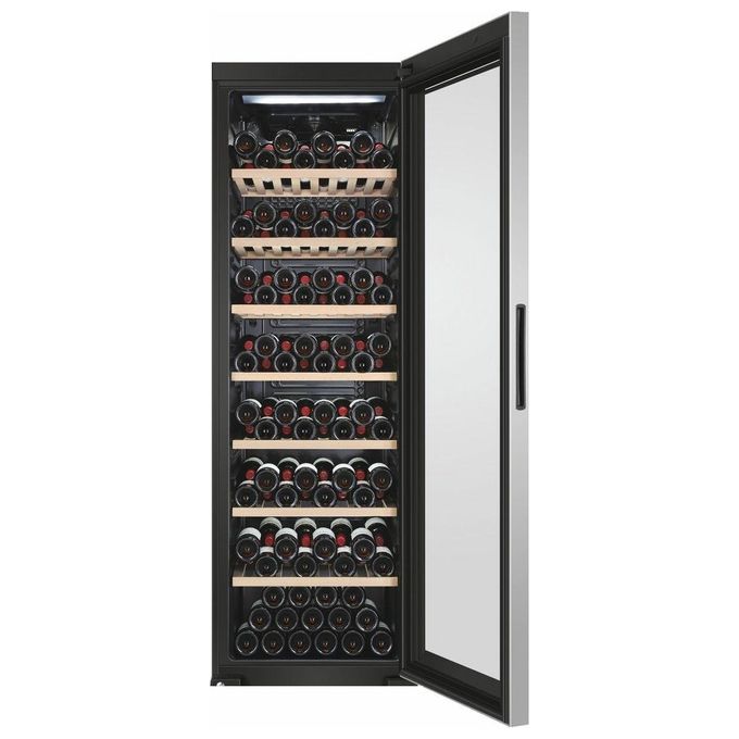 Haier HWS188GAE Cantinetta Vino 188 Bottiglie 385 L 185 cm Classe G 38 dB Zona Unica Ripiani Legno Vetro Anti UV colore Nero