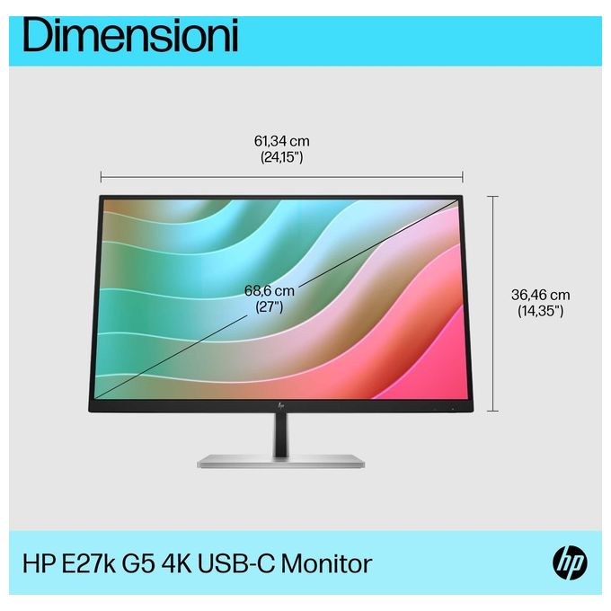 HP 6N4C4AA#ABB E27k G5 Monitor PC 27'' 4K Ultra HD IPS 3840x2160 USB-C 65W colore Nero Argento