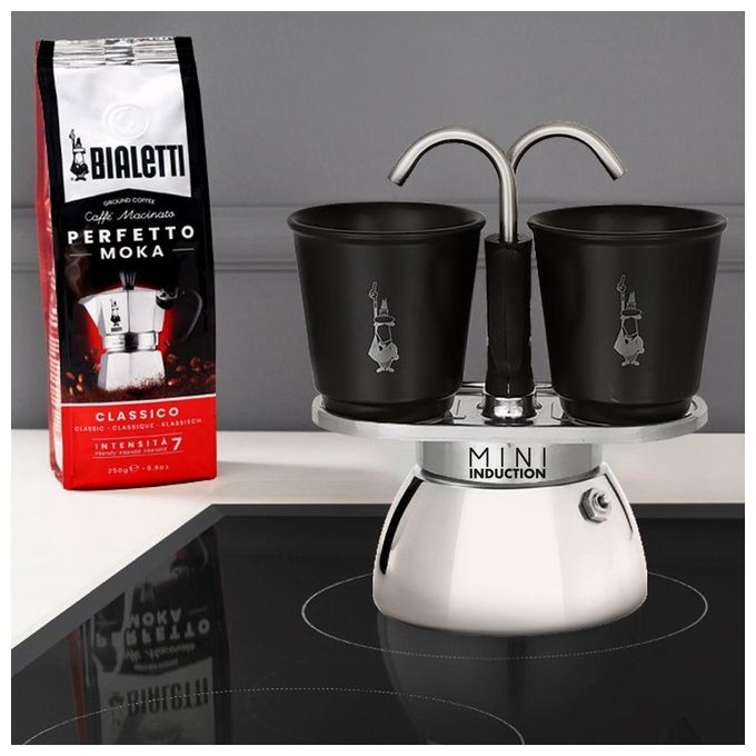 Bialetti 0007310 Mini Express Induction Caffettiera Moka 2 Tazze 100 ml Alluminio Acciaio Inox colore Nero