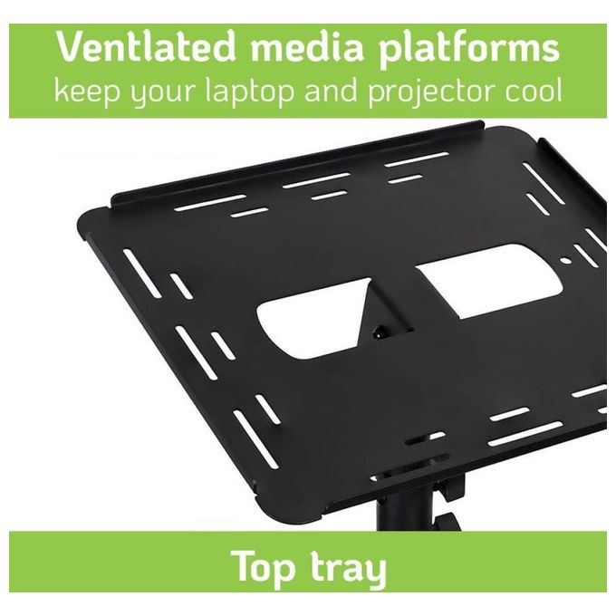 Techly 362145 Carrello per Proiettore Regolabile con 2 Mensole Altezza 950 1450 mm Inclinazione ±12° Portata 10 Kg colore Nero