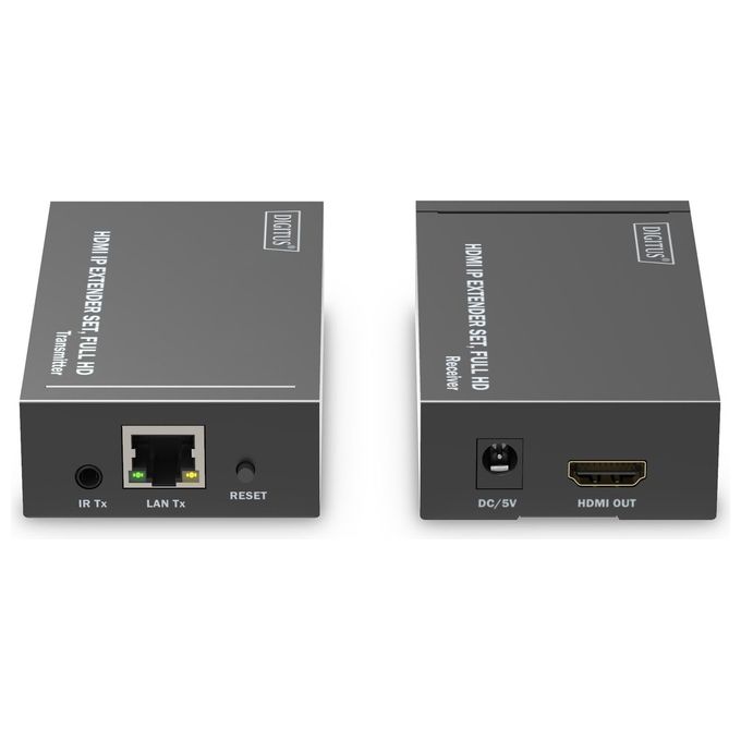 Digitus DS-55517 Set di estensione HDMI IP Full HD 1080p 120 m con trasmettitore e ricevitore AV supporto IR Cat6 Cat6a Cat7 Cat8 colore Nero
