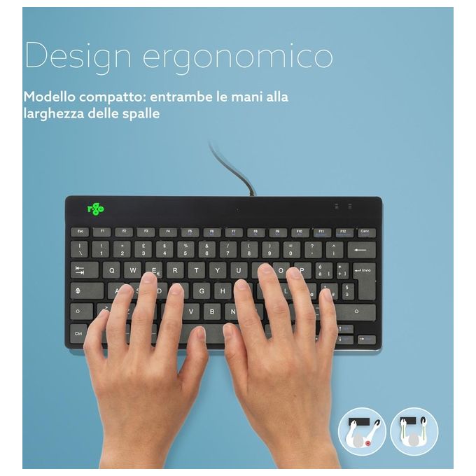 R-Go Tools RGOCOITWDBL R-Go Compact Break Tastiera Ergonomica Cablata USB-C QWERTY Italiano con Software Break LED Integrato colore Nero