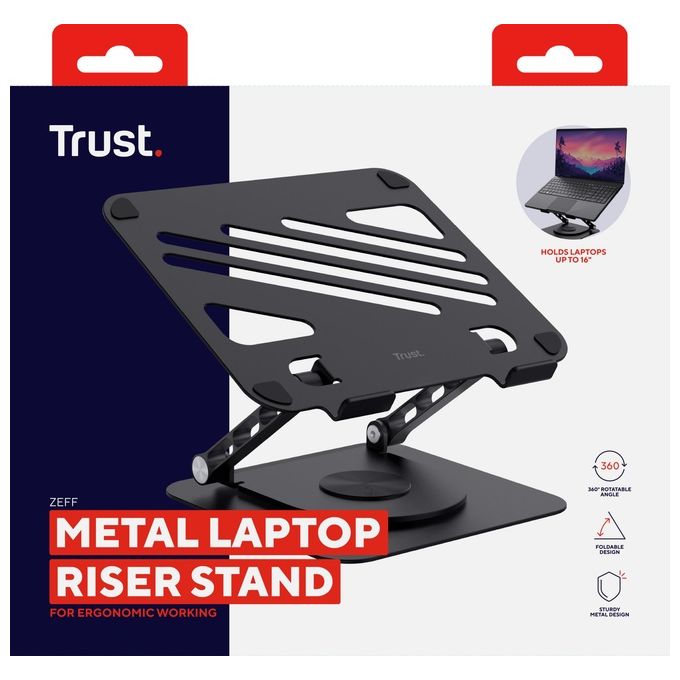 Trust 25482 Zeff Supporto per Notebook in Metallo regolabile fino a 16'' capacita' 10 Kg colore Nero