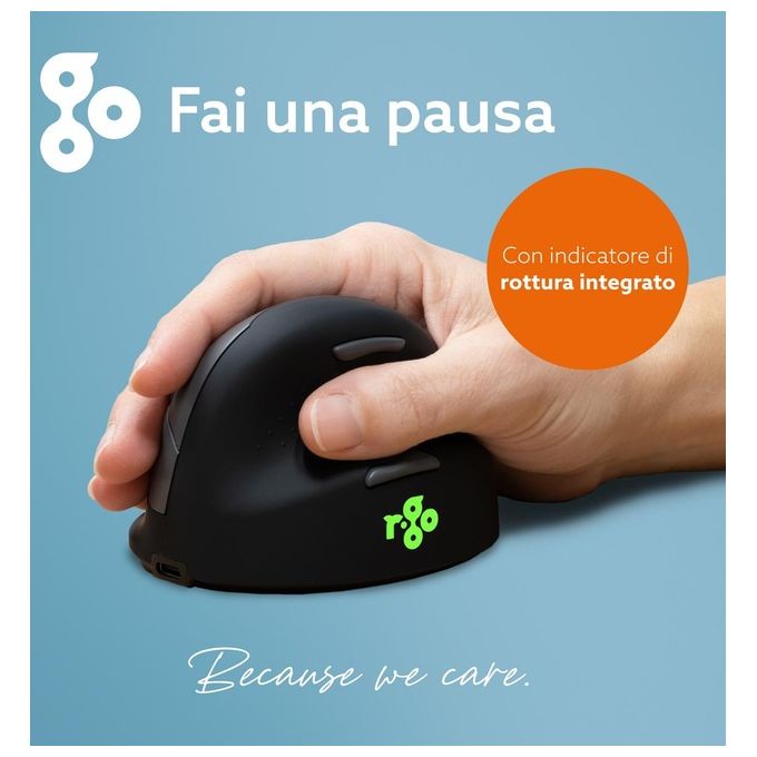 R-Go Tools RGOHELAWL Mouse ergonomico verticale wireless 5 tasti 2400 DPI Bluetooth 5.0 colore Nero