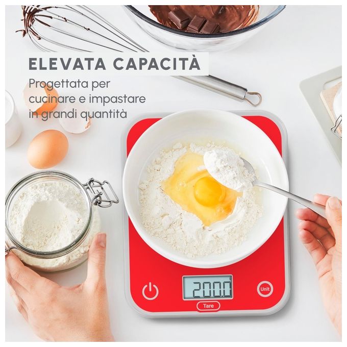 Moulinex BN50U3 Bilancia da Cucina Digitale Elettronica Capacita' 5 Kg Display LCD colore Rosso