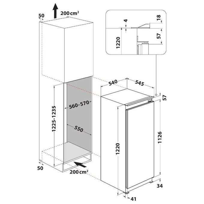 Whirlpool ARG71912 Frigorifero Monoporta da Incasso 189 L 122 cm Classe E 36 dB 6° Senso colore Acciaio Inox