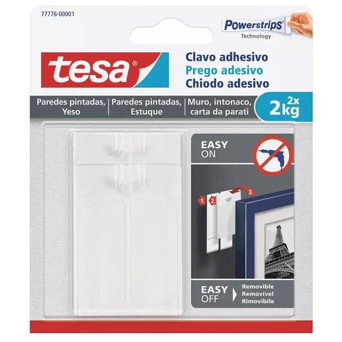 Tesa Blister 2 chiodi Adesivi per muro e Carta da Parati Portata 2,0 kg Powerstrips