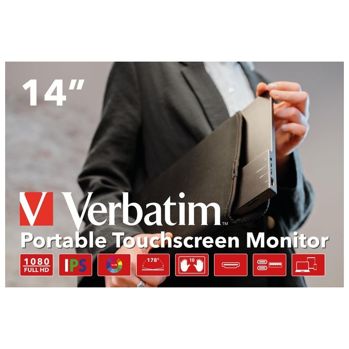 Verbatim 49591 PMT-14 Monitor Portatile Touchscreen 14'' Full HD 1080p IPS USB-C HDMI AMD FreeSync colore Nero
