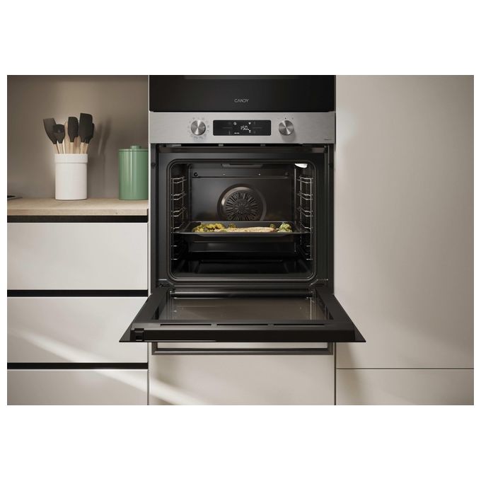 CANDY CA6 N5B3EYTX Bake 800 Forno da incasso elettrico multifunzione 78 L Classe A++ con cottura a vapore Wi-Fi (59.5x59.5x56.8 cm) colore Nero Acciaio Inox