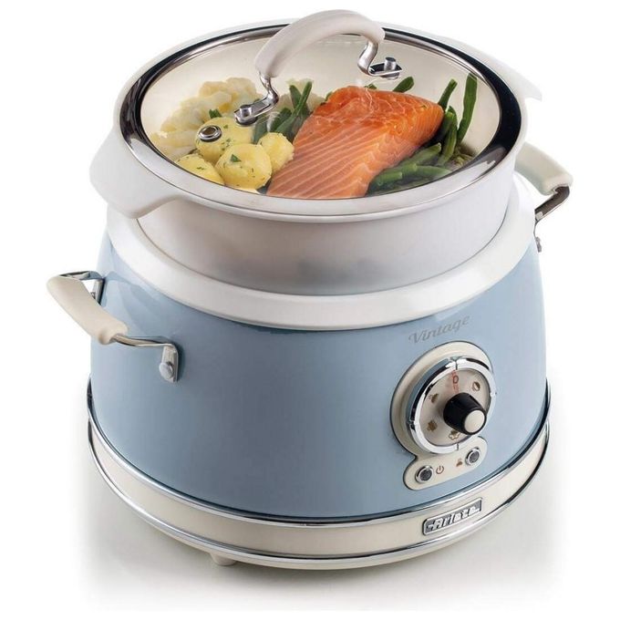 Ariete 2904 Vintage Cuociriso Elettrico e Slow Cooker 3,5 L 700W 5 funzioni ciotola in ceramica colore Celeste