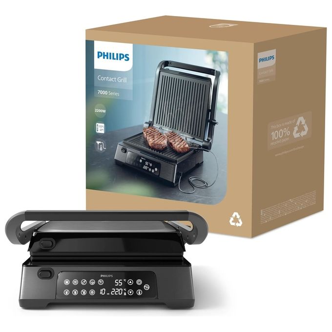 Philips HD6307-70 Serie 7000 Grill a Contatto 2200 W 8 Funzioni Preimpostate Sensore di Temperatura colore Nero